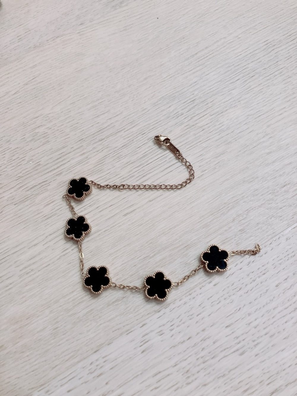 Gold Chain Bracelet with Black Flower Charms
